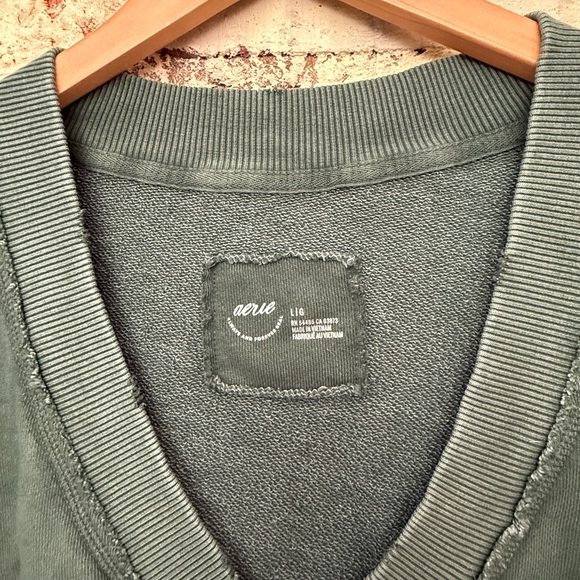 Aerie Forest Green V-Neck Sweatshirt - Picture 2 of 4